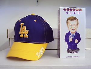 Dodgers Lakers Hat and Chick Hearn Los Angeles Bobble Bobblehead SGA 