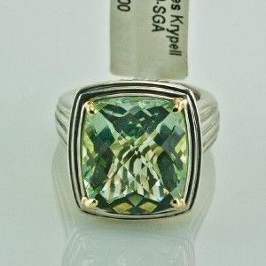 Charles Krypell 14k Yellow Gold Sterling Silver Green Amethyst Ring 