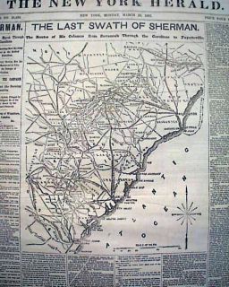 THE CAROLINAS MARCH William T. Shermans Victories MAP 1865 Civil War 