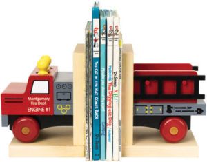 Fire Truck Wood Bookends Childrens Room Decor Maple Non Skid Made in 