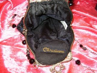 Christiana Beautiful Vintage Style Black Blue Beaded Handbag Purse Bag 
