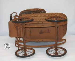Antique Carriage Baby Vintage Doll Buggy Early 1900s Lloyd Wicker 
