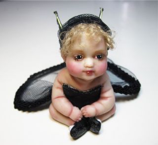 Chloe Black Tutu Baby Fae Polymer Clay OOAK Doll Fairy by Amanda Day 
