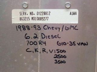   Chevy GMC Truck Van 6 2L C Diesel 700R4 ECM 1228812 Chip Auwa