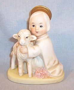 Vintage HOMCO Bisque ANGEL or SHEPHERD with Small Lamb~#5605 Nativity 
