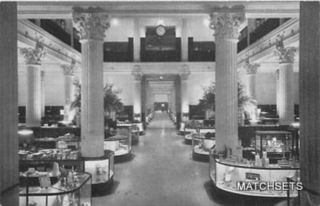 divided postcard of MARSHALL FIELD DEPARTMENT STORE INTERIOR, CHICAGO 