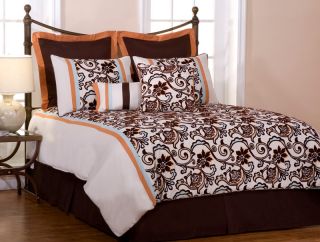 New Chocolate Brown on White Bedding Nora Comforter Set Queen King Cal 
