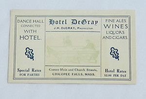Billiards Ad Trade Card Hotel Degray Chicopee Falls Mass