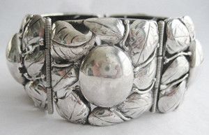Chunky Vintage Sterling Silver Leaf Bracelet 65 Grams