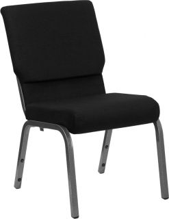   Series 18.5W Black Fabric Stacking Church Chair   Silver Vein Frame