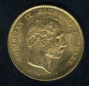 DENMARK 20 KRONER 1873CS KING CHRISTIAN IX GOLD COIN AS SHOWN