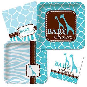 Wild Safari Blue Baby Shower Plate Napkin Animal Print Baby Shower 