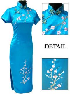 Fashion New Blue Chinese Womens Long Dress Cheongsam s XXXL
