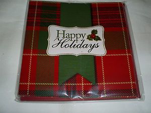 Square Blank Holiday Note Cards in Christmas Plaid 6 Cards 