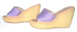 Vtg 70s 80s Cherokee Platform Wedge Heels Shoes Purple 5 Mule Sandals 