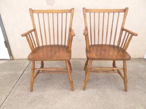 Pair Stickley Solid Cherry Valley Windsor Arm Chairs A