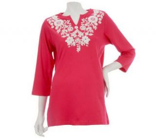 Quacker Factory 3/4 Sleeve Embroidered Floral Tunic —