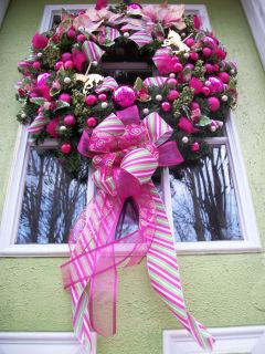 Gorgeous Large Artificial Christmas Wreath Hot Pinks Lots of Sparkle