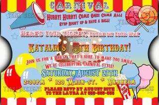 Carnival Birthday Party Invitations Favor Circus Big Top