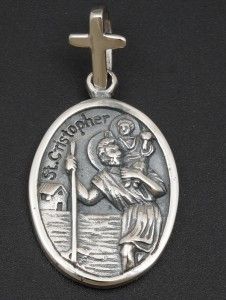 Saint Therese Christopher Cross 925 Sterling Solid Silver Mens Womens
