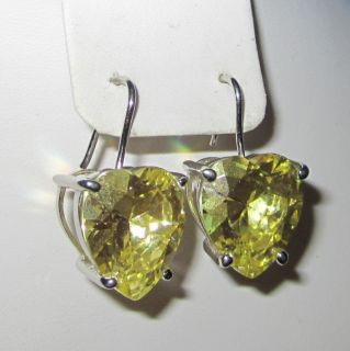 Vintage Chunky Heart Shaped Earrings Rhinestone Yellow Chartreuse