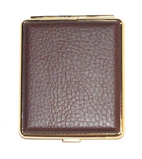 CIGARETTE CASE LEATHER METAL MILL DESIGN   BROWN & GOLD SILVER ETCHING