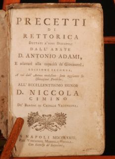 1773 Precetti Di Rettorica Antonio Adami Niccola Cimino