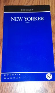 1992 CHRYSLER NEW YORKER SALON Owners Manual / 92 New Yorker Owners