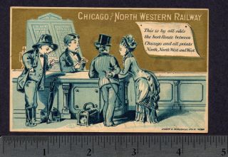 ca. 1880 Chicago North Western Railway Cowboy Train Station map adv
