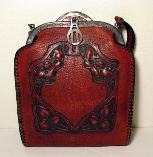 Vintage Antique Art Nouveau Deco Meeker Made Leather Purse Handbag