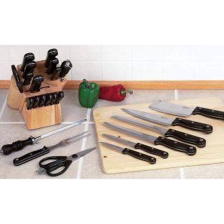  Cutlery Set in Wood Block Bread Knife Cleaver Shears Sharpener