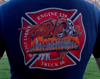 CFD Chicago Fire Department Engine 129 T Shirt s Blue