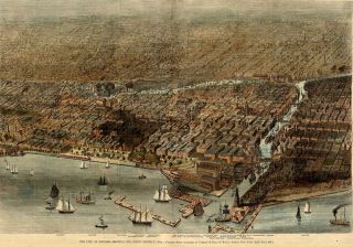 Chicago Fire 1872 Antique Hand Colored Birds Eye View