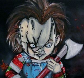 Chucky Good Guy Doll Painting Horror Fan Art Original Scary 16x20 Real