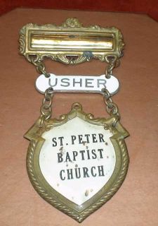  brass and steel saint peter baptist church usher badge it is 4 1 2