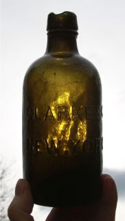 Clarke Co New York  Mineral or Spring Water Bottle Olive