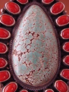  Indian Sterling Silver Turquoise & Coral Ring by Kirk Smith Size 5.5