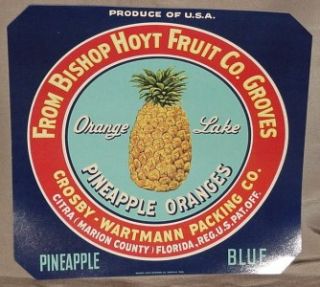  Pineapple Oranges Bishop Hoyt Florida Citrus Crate Label Citra,Fl