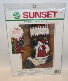 Vtg Sunset Fabric Applique Christmas Stocking Kit Santa