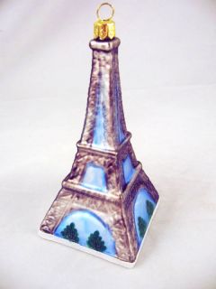Paris France Eiffel Tower Glass Christmas Ornament New 
