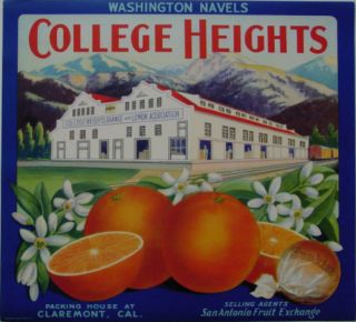 College Heights Orange Crate Label Claremont CA