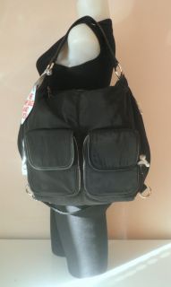 Christopher Kon Co Lab Handbag Black Soft Nylon Hobo Backpack Sling