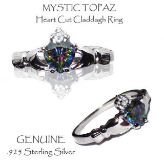 Mystic Topaz Heart Claddagh Sterling Ring