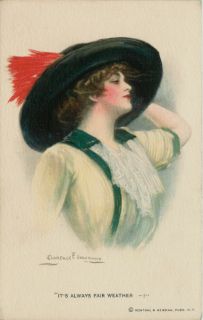 Clarence Underwood Artist Signed 1920s Woman Big Hat Vintage Postcard