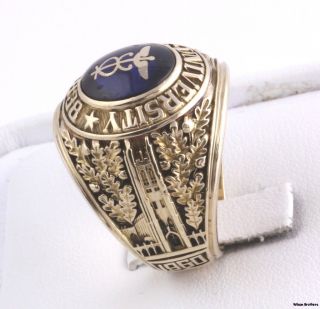  University Syn Blue Spinel Caduceus Class Ring   10k Gold Solid Back