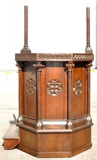 Rare antique carved gothic oak altar church pulpit lectern podium 1850