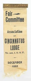 1895 Masonic Assn of Cincinnatus Lodge 206 Ribbon Pin