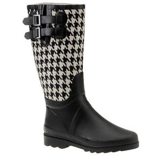 Chooka Houndstooth Black White Rain Snow Rubber Boots 10 New