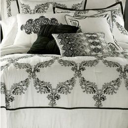  Chris Madden Black White King Filigree Embroidered Damask Comforter