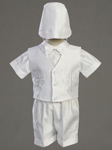 Boys Embroidered Cross Christening Baptism Shorts Outfit Set All Sizes